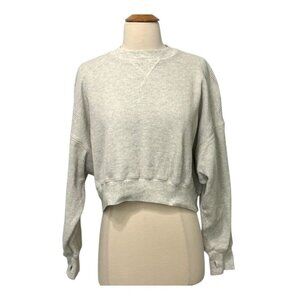 Bassike Beige Waffle Knit Long Sleeve Top Cropped Thumbholes Oversized Size XS